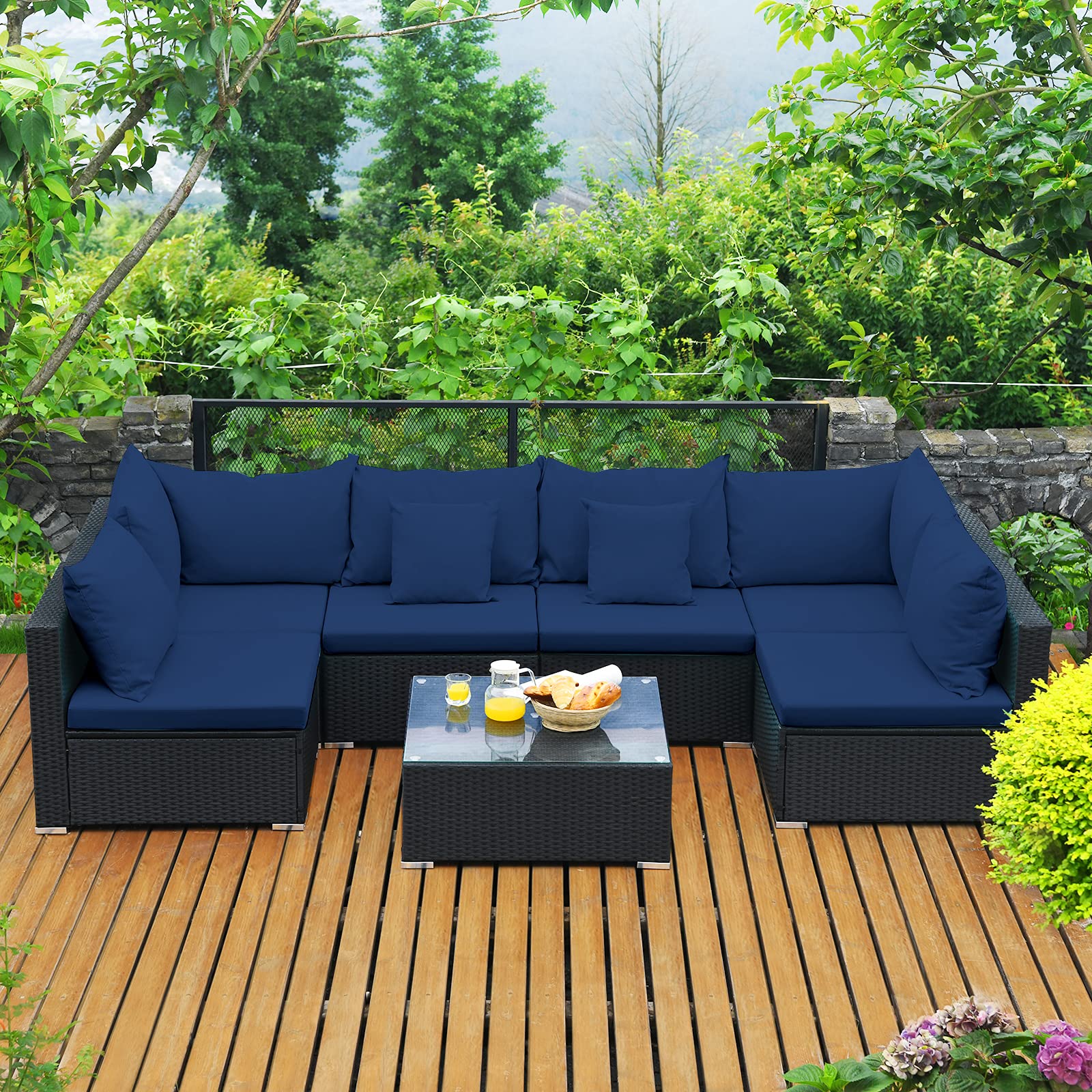 Ensemble de mobilier de jardin 7 pièces Tangkula avec oreillers et coussins